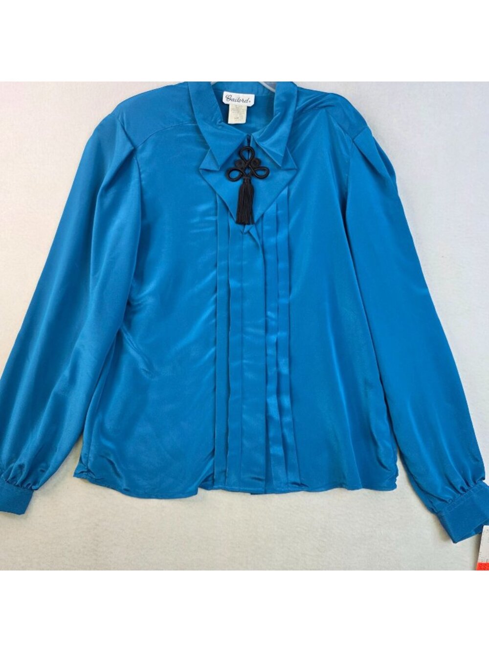 Vintage 80s Gailord Pleated Blouse Sze 12 Blue Silky Feminine Romantic Victorian